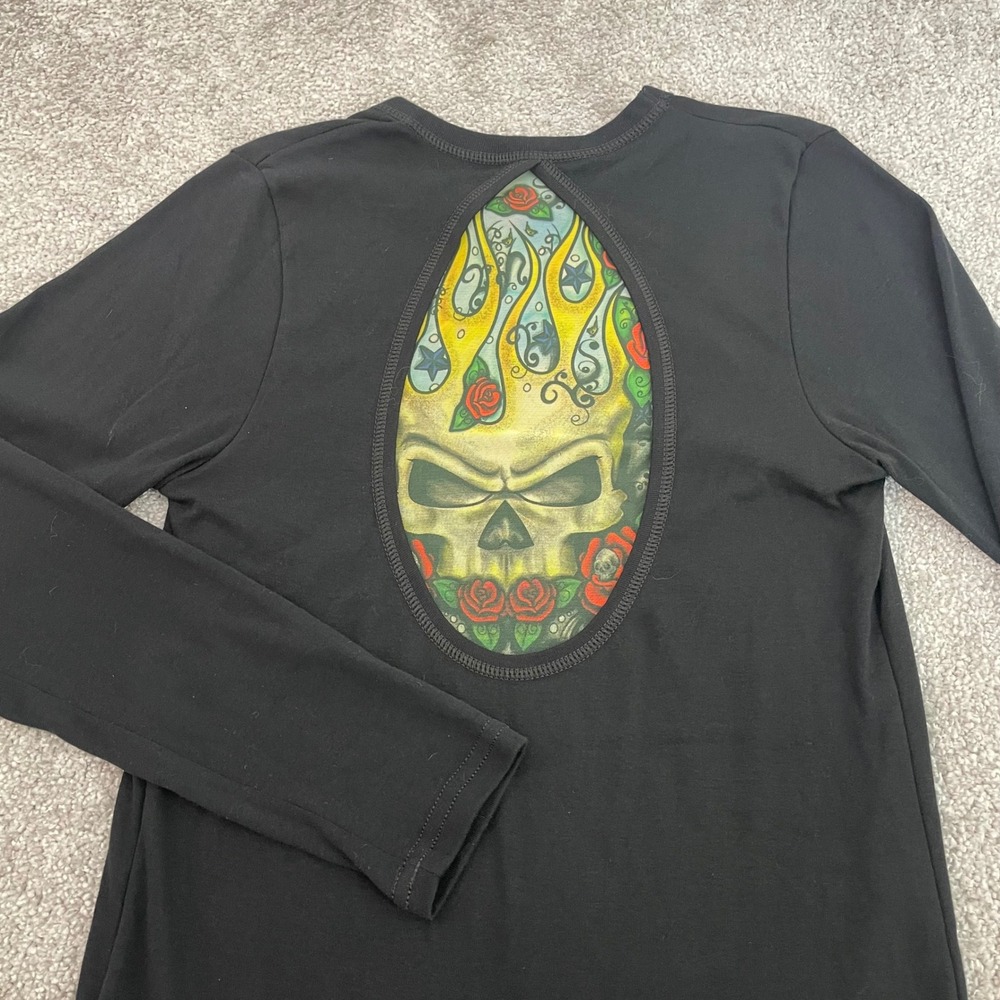 Harley Davidson Top Womens Large Skull Mesh Y2K Goth Tat Back Biker Streetwear